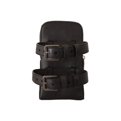 Dolce & Gabbana Black Leather Purse Double Belt Strap Multi Kit Wallet