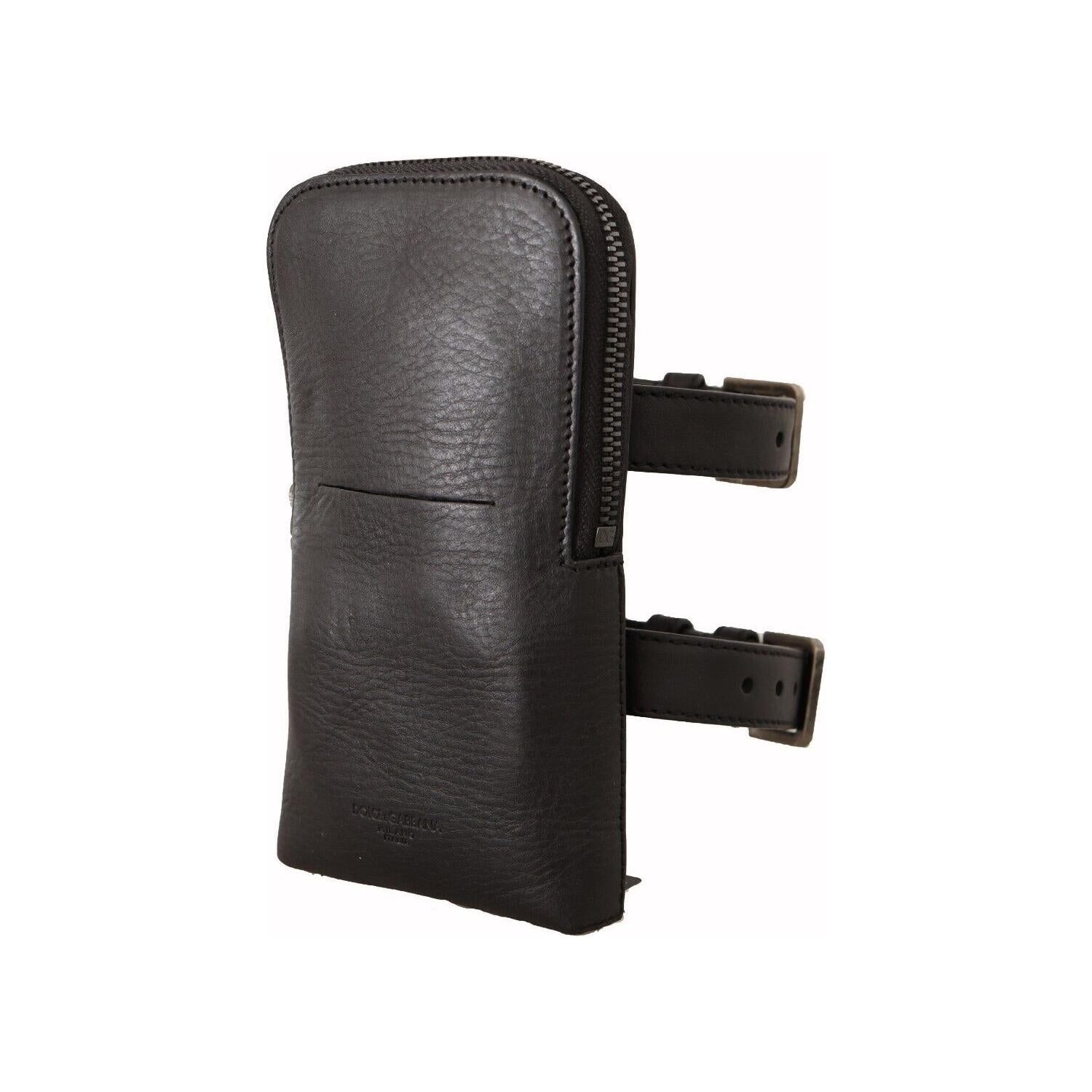 Dolce & Gabbana Black Leather Purse Double Belt Strap Multi Kit Wallet
