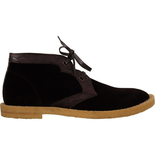 Dolce & Gabbana Brown Velvet Exotic Leather Boots 1728,67345645728,Ankle - Boots - Shoes,Boots - Men - Shoes,Boots - Shoes,Brown,Caiman Exotic Leather,Dolce & Gabbana,EU44/US11,Material: Velvet,Men,Men - Shoes,New with tags,Shoes