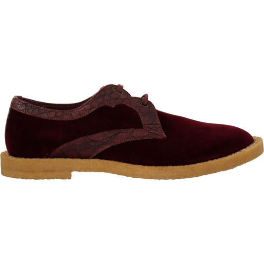 Dolce & Gabbana Bordeaux Velvet Exotic Leather Shoes 1728,67345645728,Caiman Exotic Leather,Dolce & Gabbana,EU44/US11,Formal - Men - Shoes,Material: Velvet,Men,Men - Shoes,New with tags,Oxfords and Derbies - Shoes,Red,Shoes