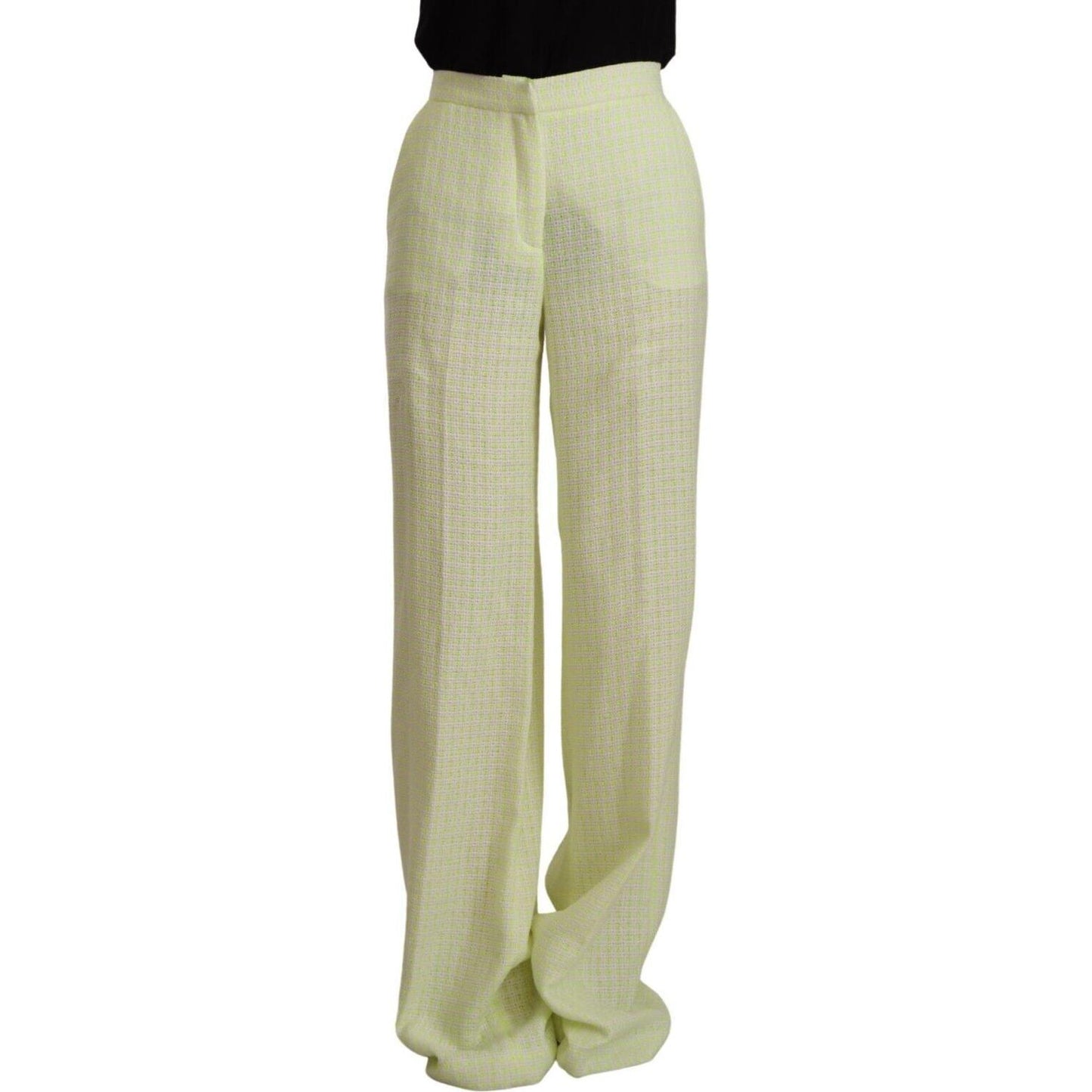 MSGM Yellow Green Cotton High Waist Straight Long Pants MSGM