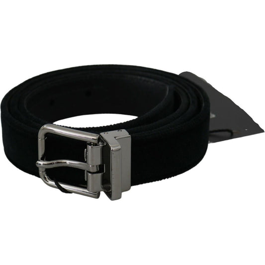 Dolce & Gabbana Black Velvet Leather Silver Buckle Belt Dolce & Gabbana