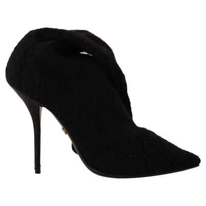 Dolce & Gabbana Black Stretch Socks Knee High Booties Shoes