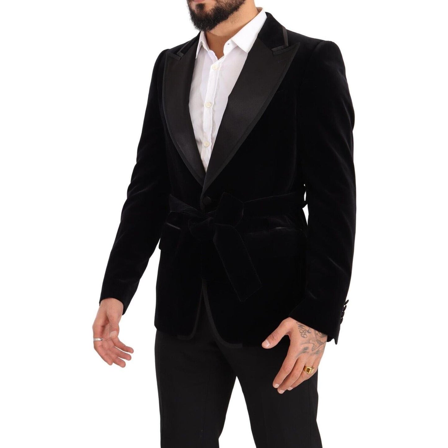Dolce & Gabbana Black Velvet Single Breasted One Button Blazer
