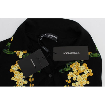 Dolce & Gabbana Black Silk Floral Embroidered Polo Top Dolce & Gabbana