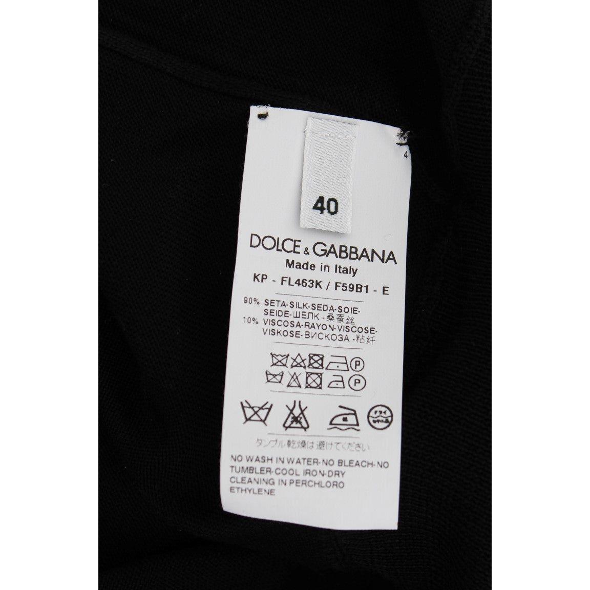 Dolce & Gabbana Black Silk Floral Embroidered Polo Top Dolce & Gabbana