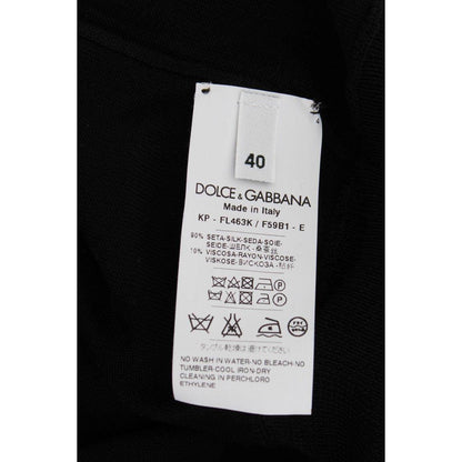 Dolce & Gabbana Black Silk Floral Embroidered Polo Top Dolce & Gabbana