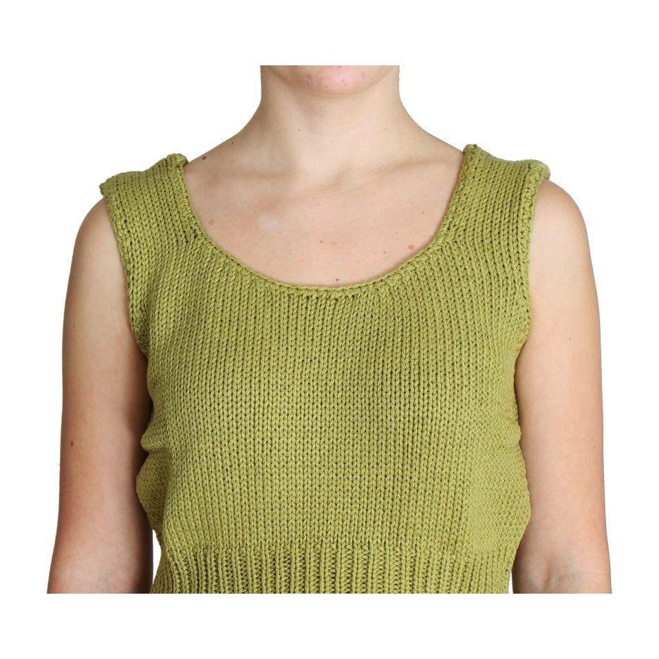 PINK MEMORIES Green Cotton Blend Knitted Sleeveless Sweater PINK MEMORIES