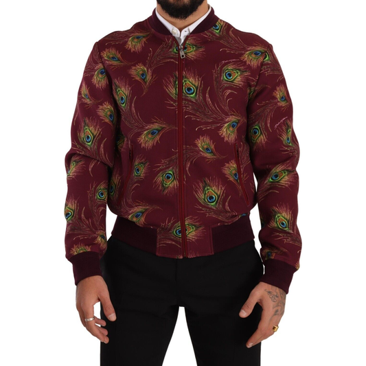 Dolce & Gabbana Red Peacock Polyester Stretch Full Zip Jacket Dolce & Gabbana