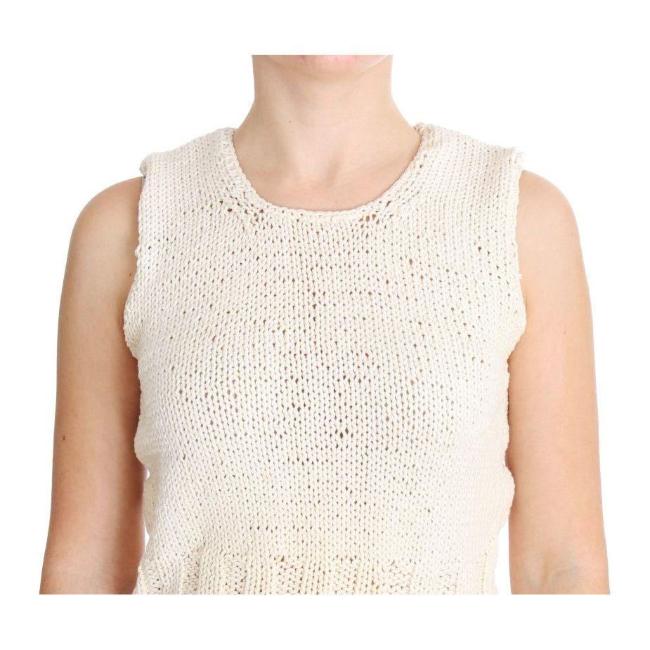 PINK MEMORIES Beige Cotton Blend Knitted Sleeveless Sweater PINK MEMORIES