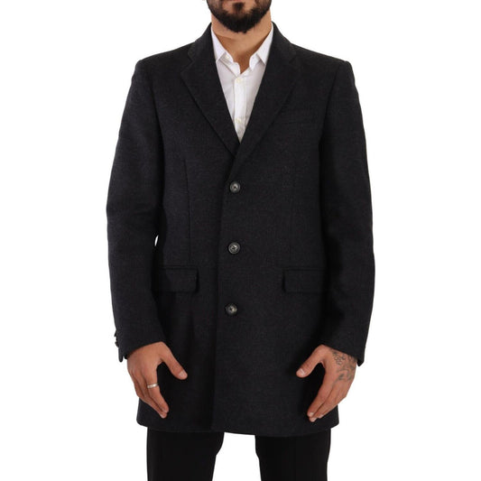 Dolce & Gabbana Dark Gray Wool Over Trench Coat Men Jacket Dolce & Gabbana