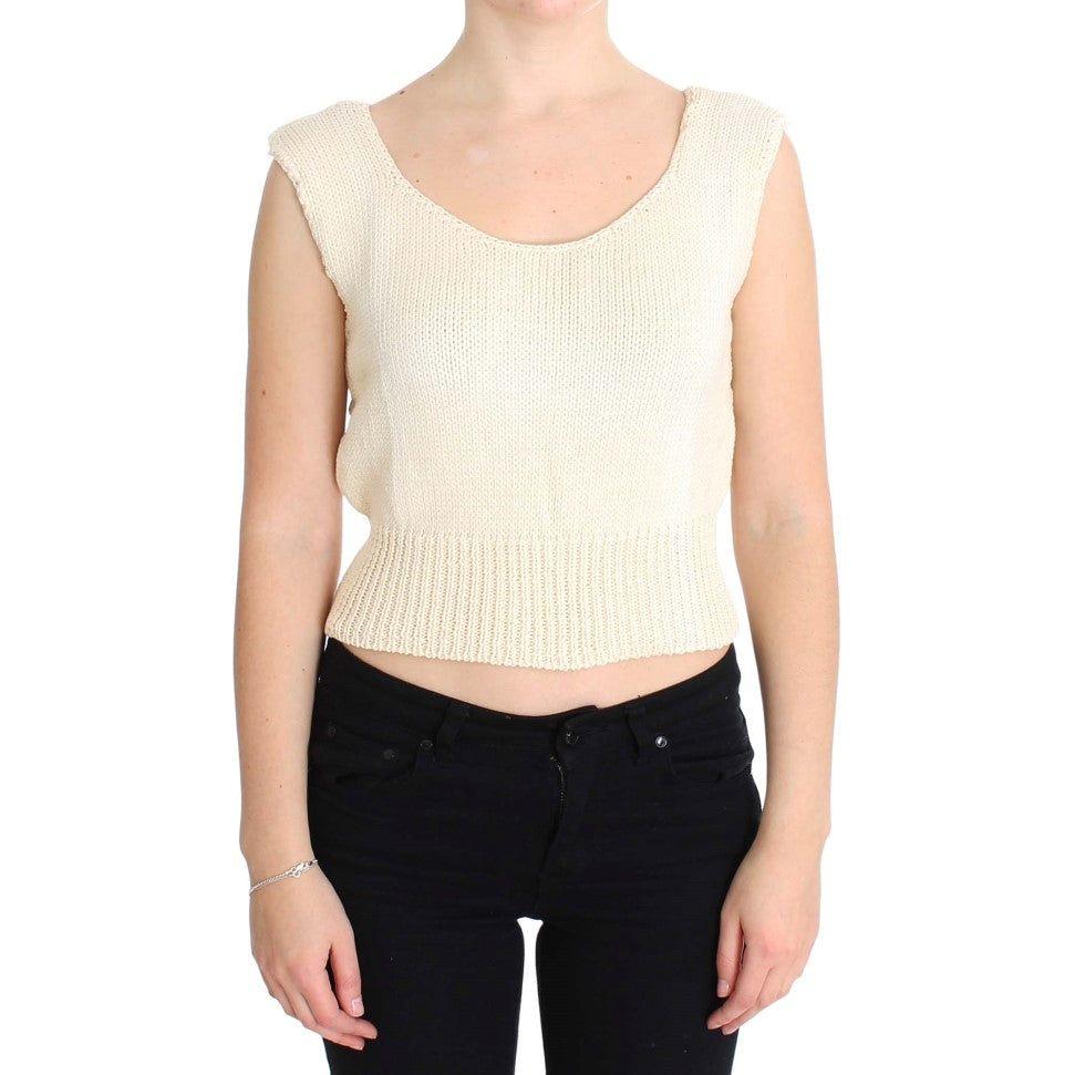 PINK MEMORIES Beige Cotton Blend Knitted Sleeveless Sweater PINK MEMORIES