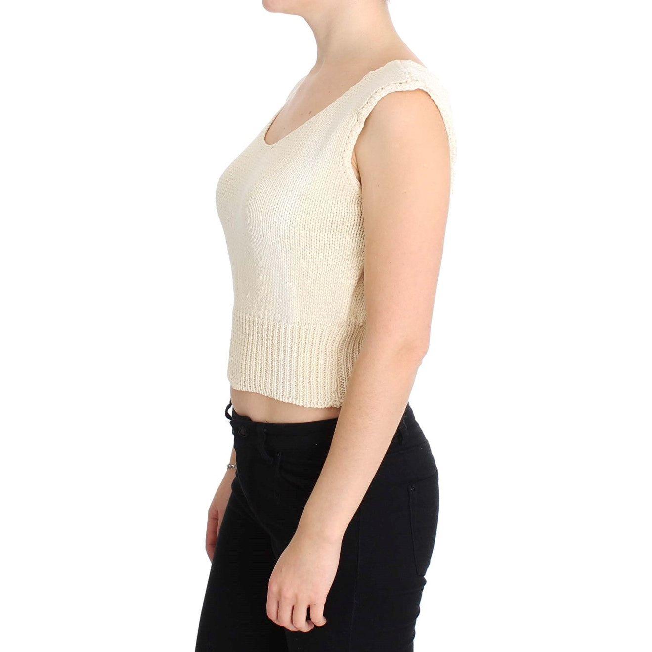 PINK MEMORIES Beige Cotton Blend Knitted Sleeveless Sweater PINK MEMORIES