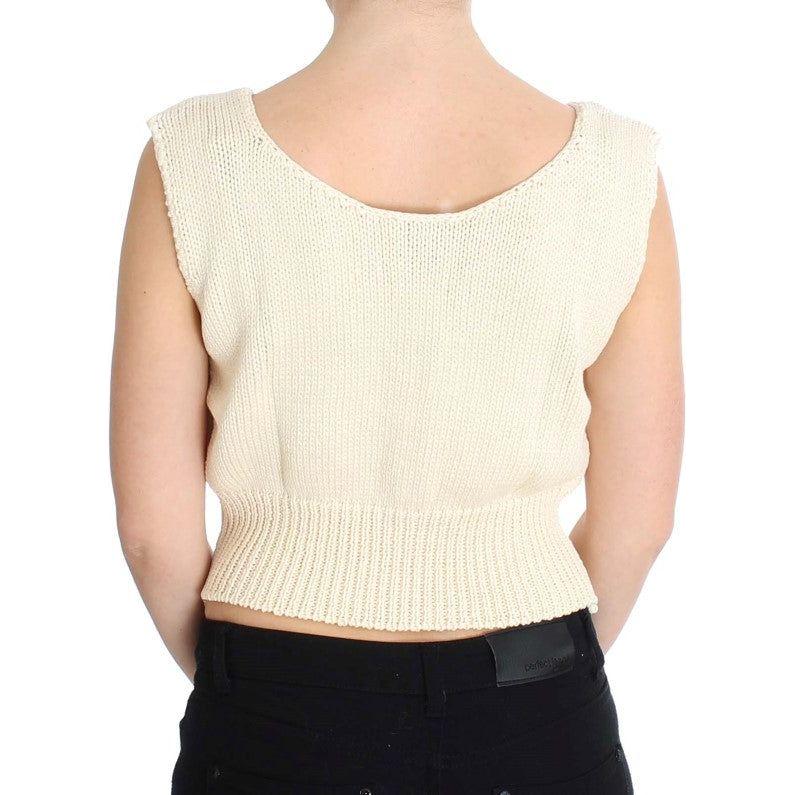 PINK MEMORIES Beige Cotton Blend Knitted Sleeveless Sweater PINK MEMORIES