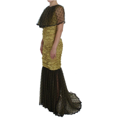 Dolce & Gabbana Yellow Black Floral Lace Ricamo Gown Dress Dolce & Gabbana