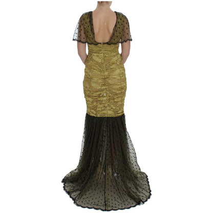 Dolce & Gabbana Yellow Black Floral Lace Ricamo Gown Dress Dolce & Gabbana