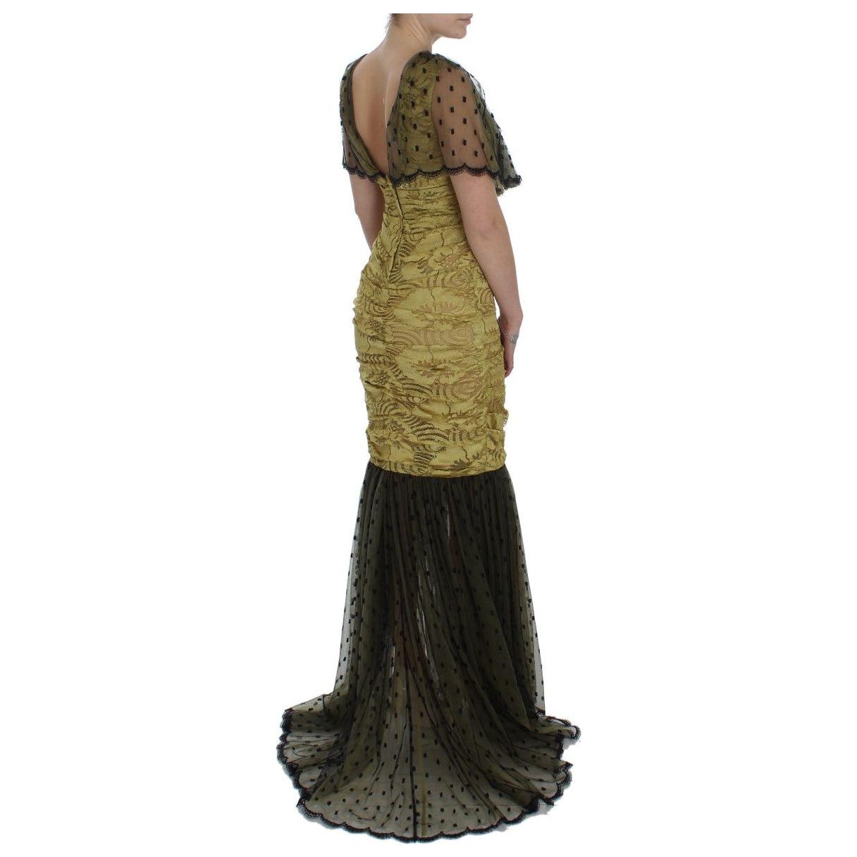 Dolce & Gabbana Yellow Black Floral Lace Ricamo Gown Dress Dolce & Gabbana