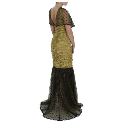 Dolce & Gabbana Yellow Black Floral Lace Ricamo Gown Dress Dolce & Gabbana