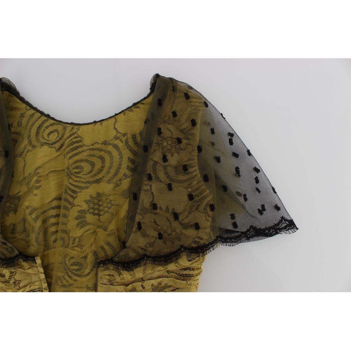 Dolce & Gabbana Yellow Black Floral Lace Ricamo Gown Dress Dolce & Gabbana