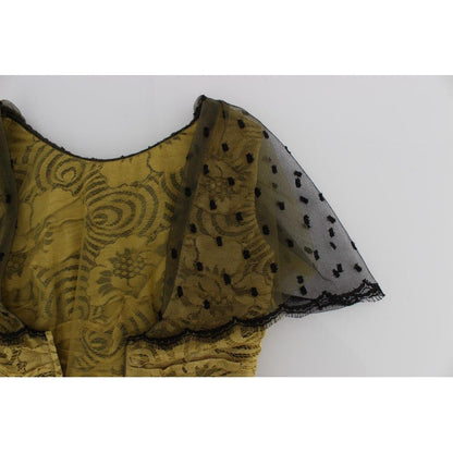 Dolce & Gabbana Yellow Black Floral Lace Ricamo Gown Dress Dolce & Gabbana