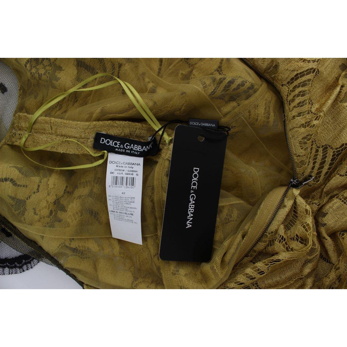 Dolce & Gabbana Yellow Black Floral Lace Ricamo Gown Dress Dolce & Gabbana