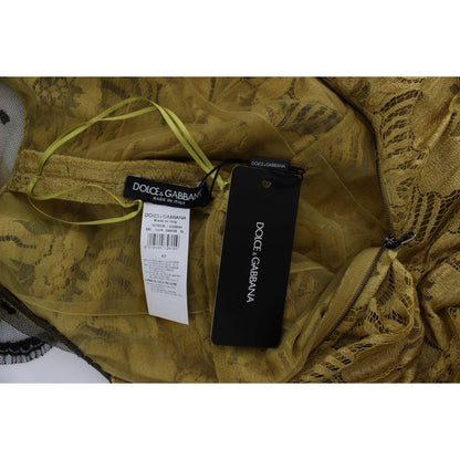 Dolce & Gabbana Yellow Black Floral Lace Ricamo Gown Dress Dolce & Gabbana