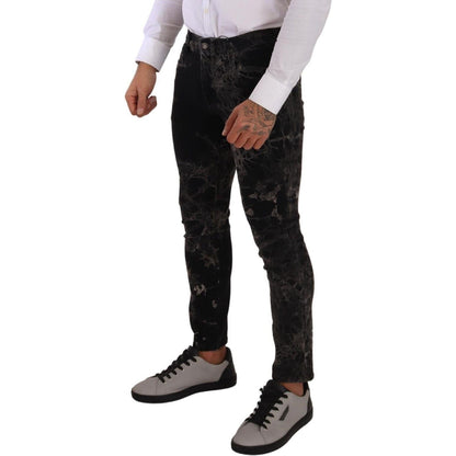 Dolce & Gabbana Black Patterned Skinny Slim Fit Jeans