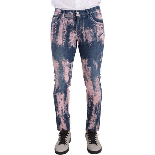 Dolce & Gabbana Blue Pink Tie Dye Cotton Skinny Denim Jeans PAN72728 - 48
