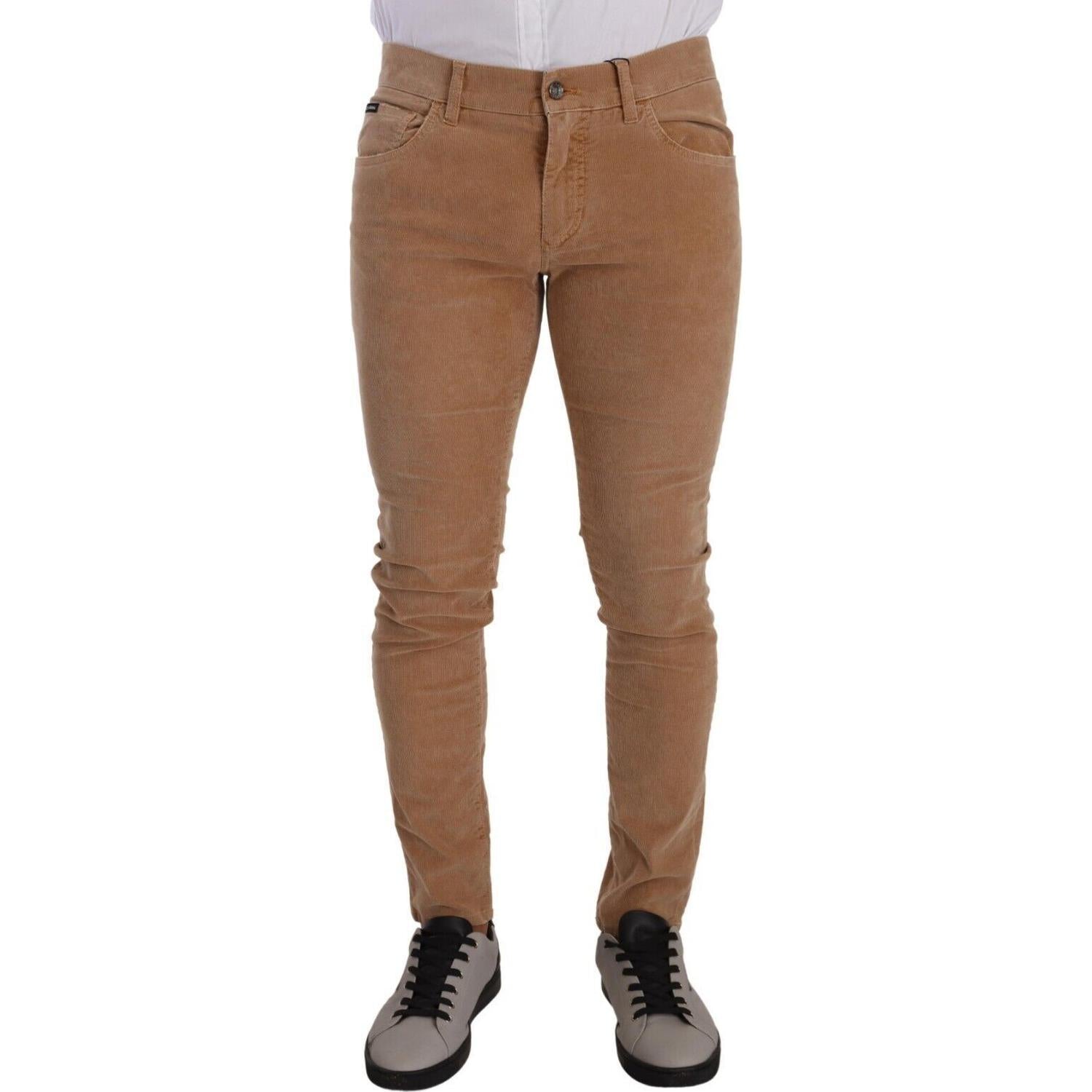 Dolce & Gabbana Brown Corduroy Cotton Skinny Slim Fit Jeans