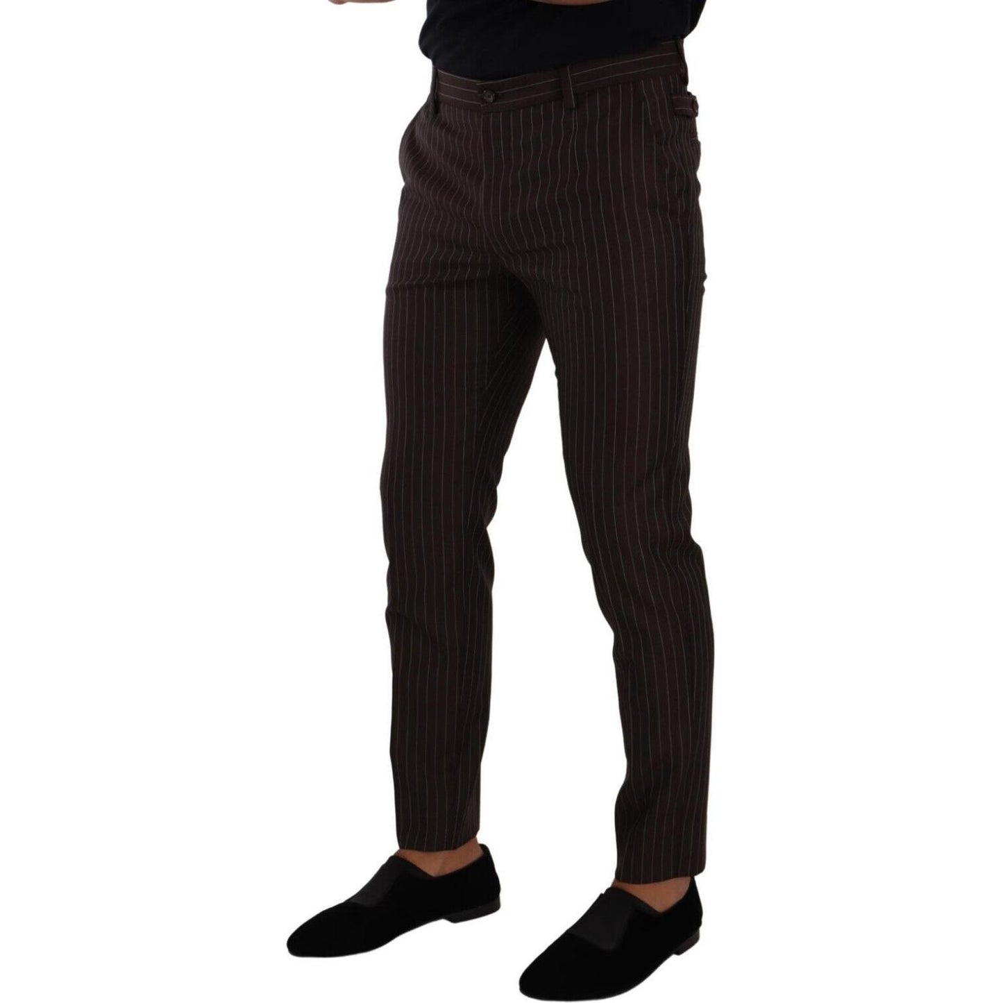 Dolce & Gabbana Brown Striped Wool Formal Trouser Dress Pants