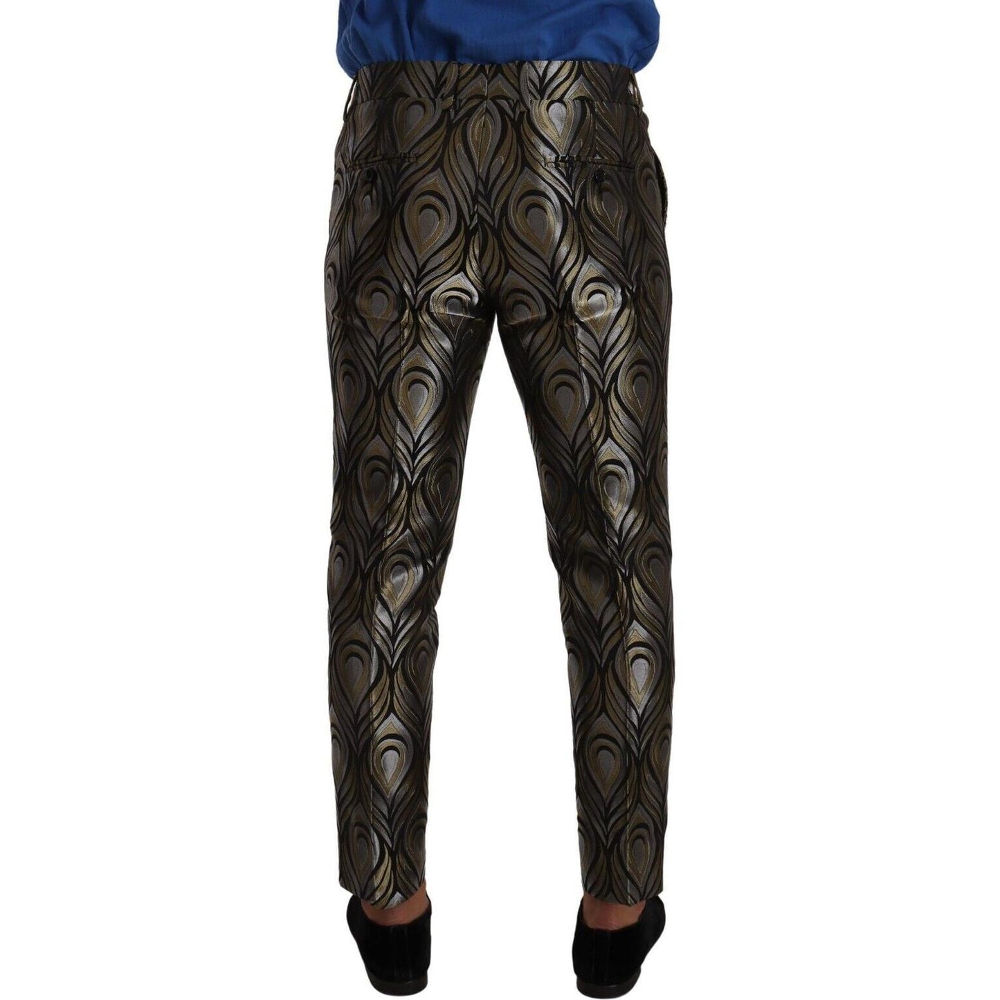 Dolce & Gabbana Silver Gold Jacquard Men Trouser Dress Pants