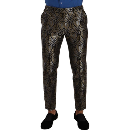 Dolce & Gabbana Silver Gold Jacquard Men Trouser Dress Pants