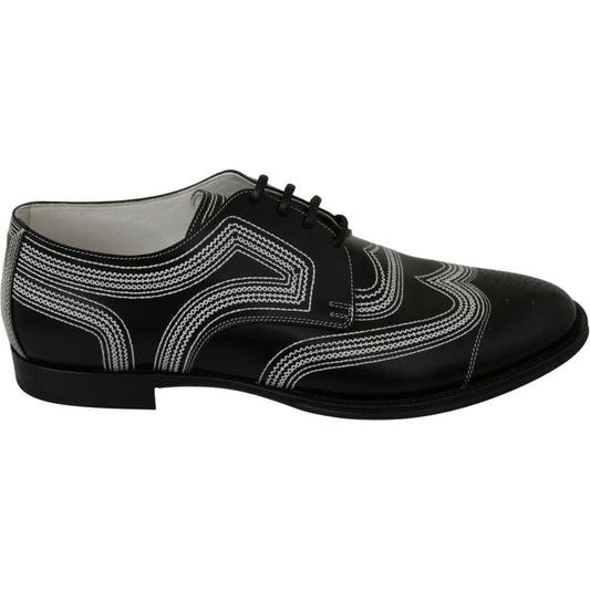 Dolce & Gabbana Black Leather Derby Formal White Lace Shoes 1728,67345645728,Black/White,Dolce & Gabbana,EU44/US11,Formal - Men - Shoes,Material: 100% Leather,Men,Men - Shoes,New with tags,Oxfords and Derbies - Shoes,Shoes