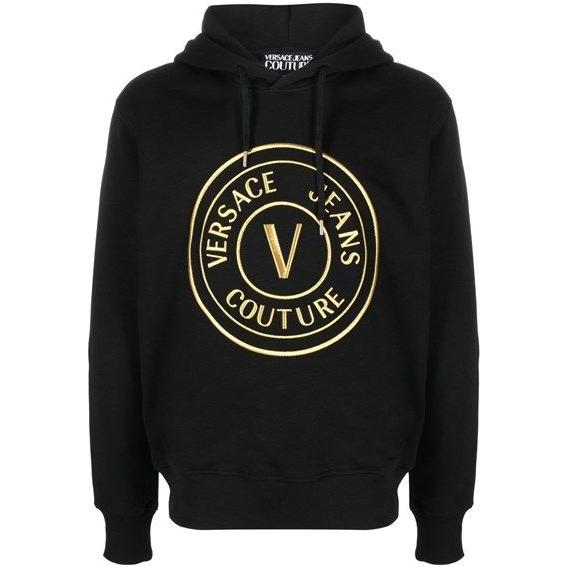 Versace Jeans Black Cotton Logo Details Hooded Sweatshirt