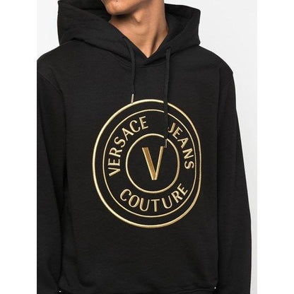 Versace Jeans Black Cotton Logo Details Hooded Sweatshirt