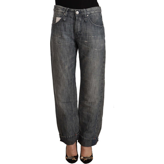 Acht Gray Washed Ramie Straight Denim Folded Hem Jeans Acht