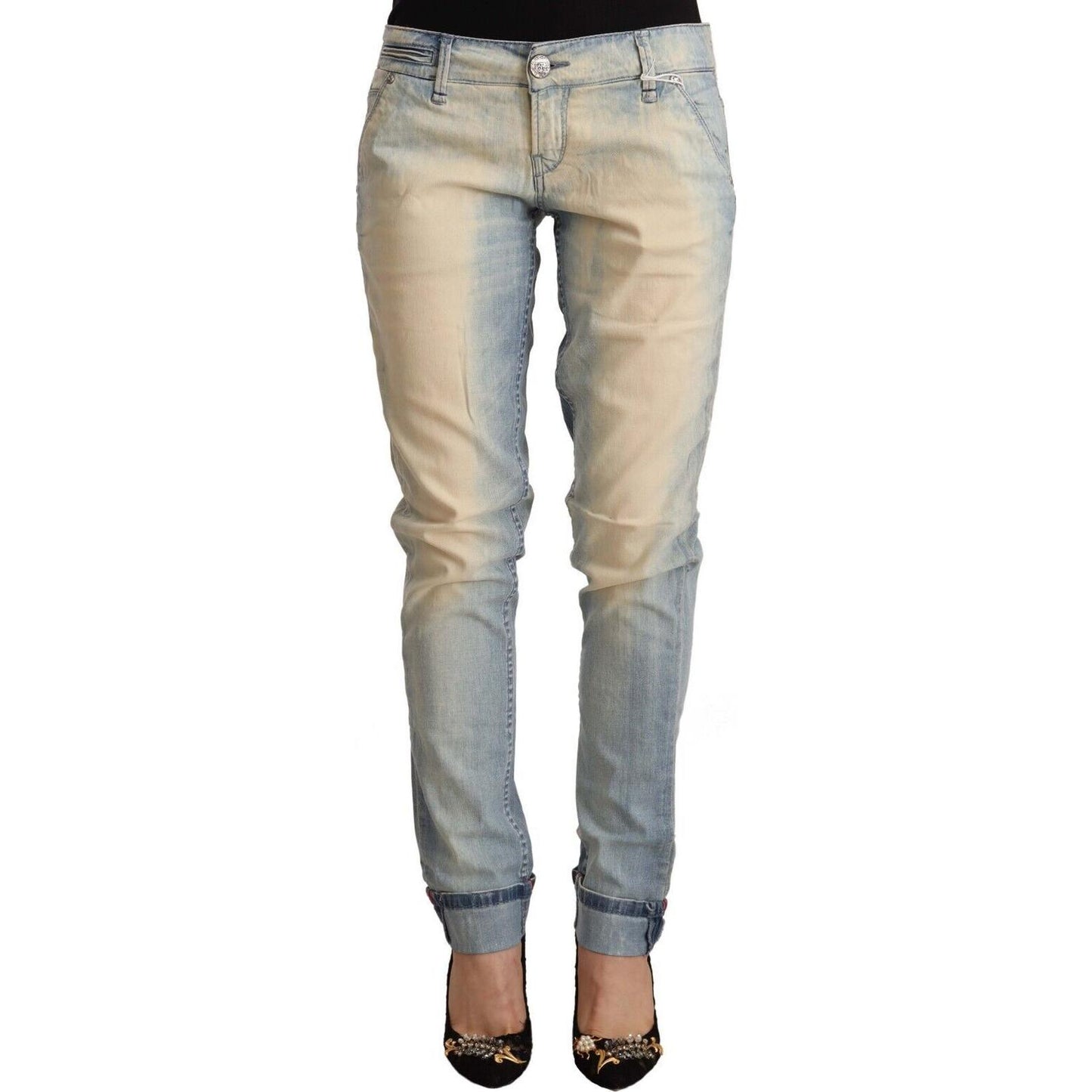 Acht Light Blue Washed Cotton Low Waist Skinny Denim Jeans Acht