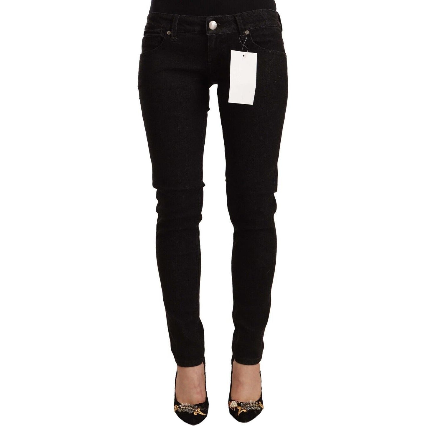 Acht Black Cotton Low Waist Skinny Denim Jeans Acht