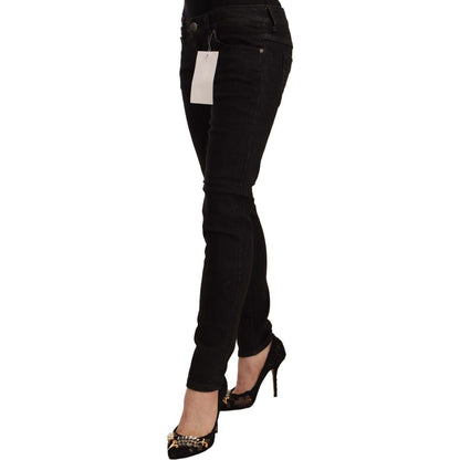 Acht Black Cotton Low Waist Skinny Denim Jeans Acht