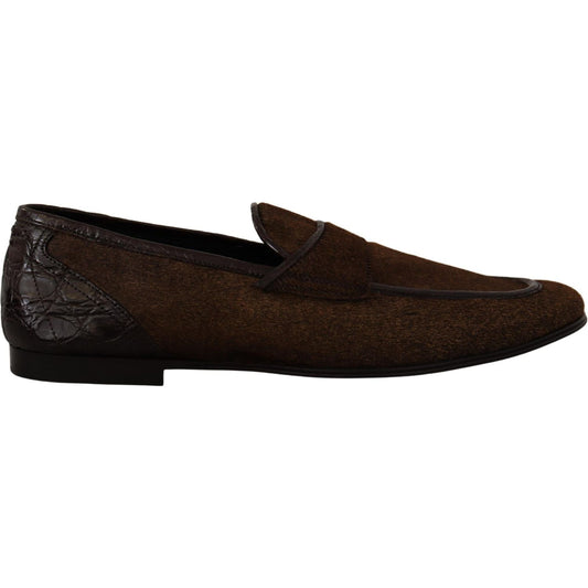 Dolce & Gabbana Shoes Dress Loafers Brown Leather Slip Shoes 1728,60% Calf Fur Leather,67345645728,Brown,Dolce & Gabbana,EU39/US6,Loafers - Men - Shoes,Loafers - Shoes,Material: 40% Caiman,Men,Men - Shoes,New with tags,Shoes,Slip-On Loafers - Loafers - Sh