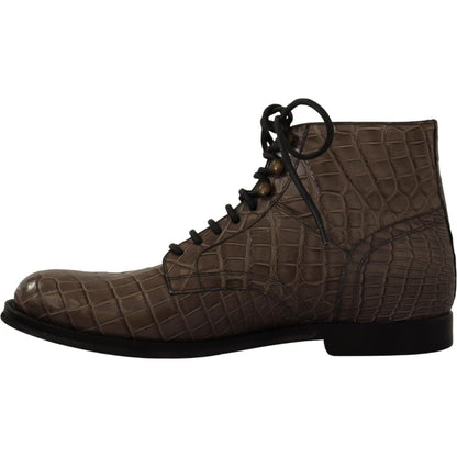 Dolce & Gabbana Gray Crocodile Leather Derby Boots 1728,67345645728,Boots - Men - Shoes,Boots - Shoes,Dolce & Gabbana,EU42/US9,Gray,Lace-Up Boots - Boots - Shoes,Material: 100% Crocodile,Men,Men - Shoes,New with tags,Shoes