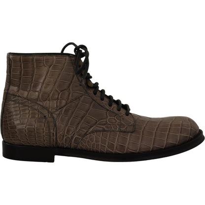 Dolce & Gabbana Gray Crocodile Leather Derby Boots 1728,67345645728,Boots - Men - Shoes,Boots - Shoes,Dolce & Gabbana,EU42/US9,Gray,Lace-Up Boots - Boots - Shoes,Material: 100% Crocodile,Men,Men - Shoes,New with tags,Shoes