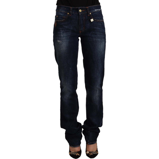 GF Ferre Dark Blue Washed Mid Waist Cotton Denim Straight Jeans PAN72228 - 26
