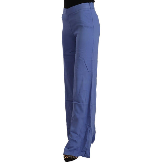 P.A.R.O.S.H. Blue High Waist Viscose Straight Wide Leg Pants PAN72467 - 38