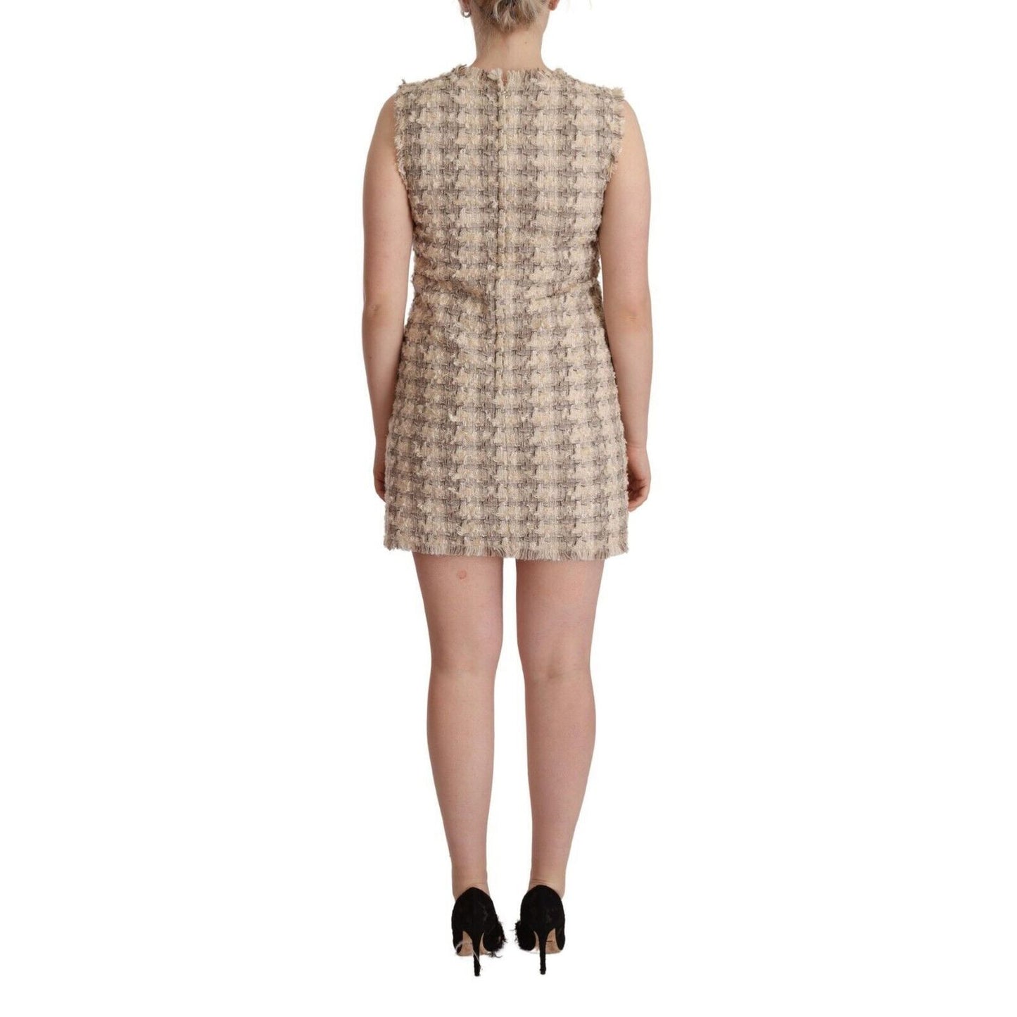 Dolce & Gabbana Beige Checkered Sleeveless Mini Shift Dress