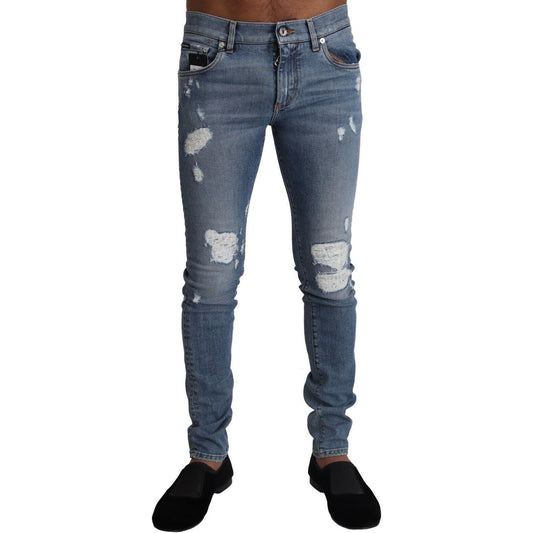 Dolce & Gabbana Light Blue Tattered Cotton Denim Skinny Jeans PAN72944 - 44