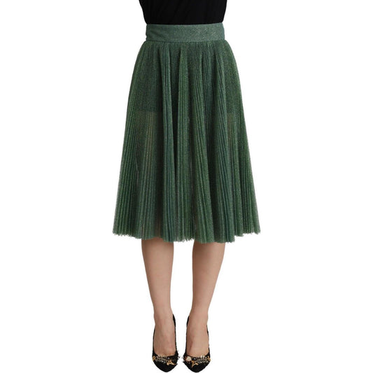 Dolce & Gabbana Metallic Green High Waist A-line Pleated Skirt Dolce & Gabbana