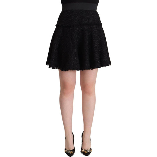 Dolce & Gabbana Black Knitted Nylon High Waist Mini A-line Skirt Dolce & Gabbana