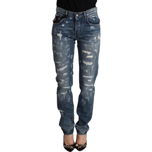 Dolce & Gabbana Blue Distressed Denim BOYFRIEND Skinny Jeans PAn72796 - 36