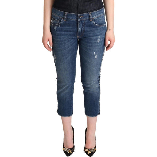 Dolce & Gabbana Blue Washed Mid Waist Denim Logo Cropped Jeans PAN72793 - 40